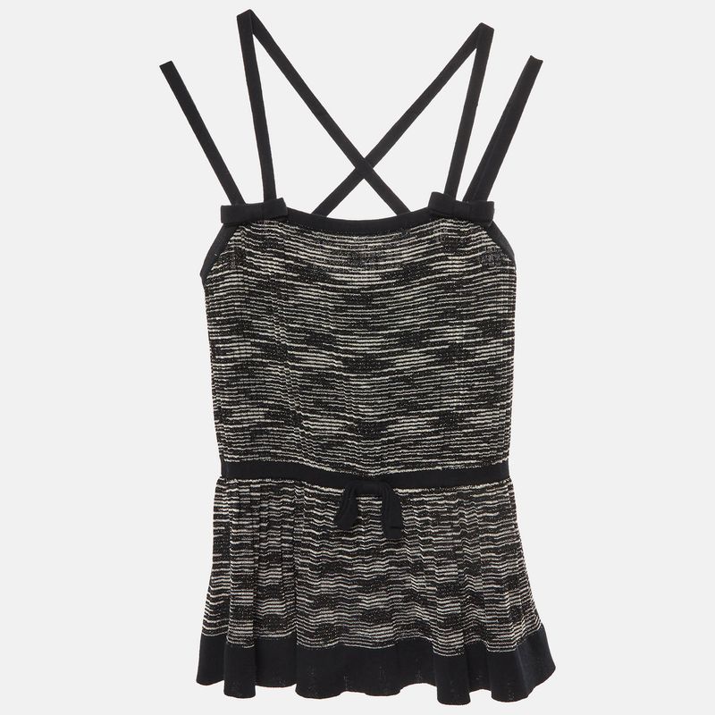 M Missoni Black Lurex Knit Bow Detail Strappy Top M